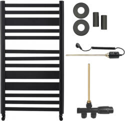 Cerano - Enrico fürdőszobai radiátor szett - kombinált fűtéssel, termosztáttal - oldalsó egypontos csatlakozással - 467W - matt fekete - 970x500 mm