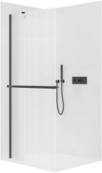 Cerano - Zuhanykabin Onyx YL/P - 8 mm + polc/törölközőtartó - matt fekete, rovátkolt üveg - 50x200 cm