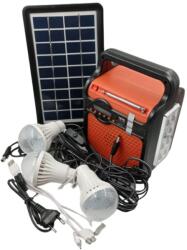 EASY POWER Kit solar portabil cu 3 becuri led, functie power bank, radio FM stereo : Culoare - negru/portocaliu (EP-371BT)