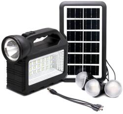 GDTIMES Kit solar portabil-Lanterna LED multifunctionala, 3 becuri, power bank : Culoare - negru (GD-101)