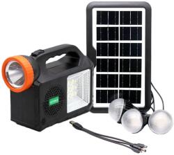GDTIMES Kit solar portabil-Lanterna, radio si mp3, functie powerbank : Culoare - negru/portocaliu (GD-102)