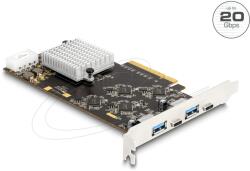 Delock PCI Express x8 kártya 2 x USB 20 Gbps USB Type-C anya és 2 x A-típusú USB 10 Gbps anyával - Quad Channel (90097)