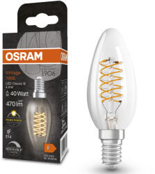 OSRAM E14 LED gyertya, 4, 8W, 470 lm, 2700 K, melegfehér, dimmelhető, áttetsző üveg-40 W izzó helyett - Vintage 1906 DIM Classic B filament (4099854075728)
