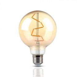 V-TAC LED lámpa , égő , izzószálas hatás , filament , gömb , E27 foglalat , G95 , 4 Watt , meleg fehér , borostyán sárga (217146)