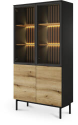 LANGO magas vitrines szekrény - fekete/evoke tölgy (10000016532)