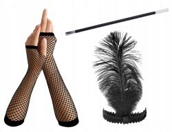 Congee Retro Charleston szett, hálós kesztyű, tollas fejpánt, cigarettatárca (5907509979330)