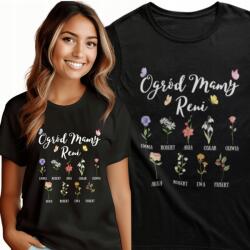  Anya Kert póló, gyerekek nevével, virágokkal, anyák napjára