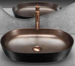 Rea Cleo pultra tehető kerámia mosdótál 60, 5x41 cm, szálcsiszolt fekete/réz REA-U6383 (REA-U6383)
