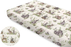  Baby Shop pamut, gumis lepedő 80*160 cm - Erdei barátok natúr/zöld