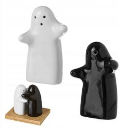 HowHomely Só és bors szóró garnitúra, tálcán, kerámia, fekete-fehér, HowHomely (HH-122894)