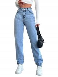 Shein Farmer Mom, világoskék, magas derék, pamut, Size 36