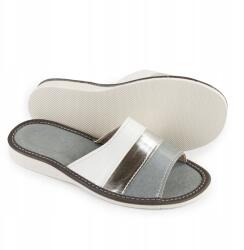 Nowo Női papucs, öko bőr, szürke, ezüst, fehér csíkos, Size 36-41 (K-1174B)