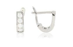 Ezüst gyermek fülbevaló franciazáras széles fehér kövekkel ródiumbevonatos