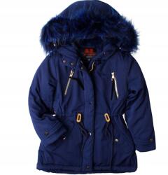  Sötétkék Téli Parka Kabát, Size 116, impregnált pamut, műszőrme kapucnival (HV-930B)