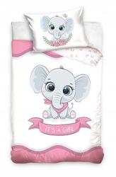 Carbotex Baby Elefántos Rózsaszín ágynemű szett, 100×135cm, 40×60cm, 100% pamut (BABY226006-BABY)