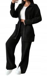 Shein Fekete Palazzo Nadrág Stegelt Anyagból L 1KF