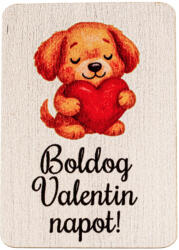 Valex Decor 4db. "Boldog Valentin napot" feliratos, kutyusos dekor fa tábla, 7 × 5 cm (GV04-67)