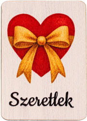 Valex Decor 4db. "Szeretlek" feliratos, sárga masnis szívecske dekor fa tábla, 7 × 5 cm (GV04-69)