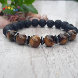Kristály Jóga Shop Lávakő 10 mm-es férfi ásvány karkötő, tigrisszemmel