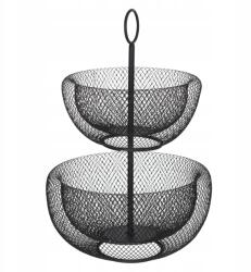 5five Simply Smart Kétszintes gyümölcstál, fém, fekete, modern, 29.5cm átmérő, 43cm magas (3560238716069)