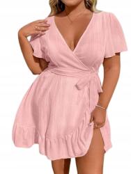 Shein Plus Size Rózsaszín Ruha Fodros És Megkötős 50 1EF