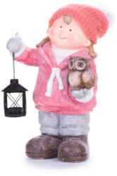 MagicHome Lány lámpással és bagollyal 28x18,5x 39,5 cm TC8090945