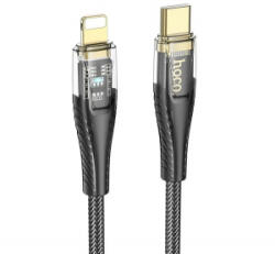 hoco. U121 adatkábel (Type-C - lightning, 27W, PD gyorstöltő, 120cm, LED jelzés, cipőfűző) FEKETE (U121_C_L_B) (U121_C_L_B)