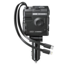 XO CC66 USB-A/USB Type-C csatlakozós autós töltő beépített USB Type-C+Lightning kábellel fekete (XO-CC66_2 FIX) (XO-CC66_2 FIX)