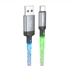 hoco. U112 adatkábel (USB - Type-C, 3A, gyorstöltő, 100cm, LED fény) SÖTÉTSZÜRKE (U112_USB_C_G) (U112_USB_C_G)