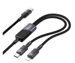 hoco. adatkábel 2in1 (Type-C - lightning/Type-C, 100W, gyorstöltő, 120cm, cipőfűző) FEKETE (U139) (U139)