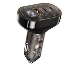 REMAX CYBO autós töltő 2 USB+Type-C aljzat (72W, PD gyorstöltő, LED kijelző, átlátszó) FEKETE (RCC351) (RCC351)