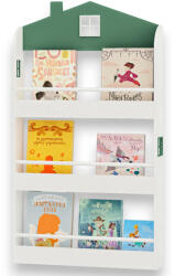  GINGER HOME Gyermek Könyv- és Játéktároló Polc - Házikó Formájú, 3 Polccal, Fa, 60x12x106 cm (JWTR-3478)