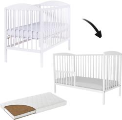 Kidizi Patut din lemn masiv cu bariera 120x60 cm Kidizi Orella alb si saltea cocos LUX 120x60x12 cm, reglabil pe 3 nivele, certificat EN71 (1729+1637+1206012LUX)