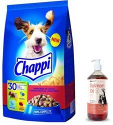 Chappi CHAPPI 9kg - száraz kutyaeledel marhahússal, baromfival és zöldségekkel + Lab-V lazacolaj 100% minden korosztályú kutyának és macskának 1000ml hidegen sajtolt