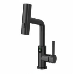 Welland FH-3181E mosogató csaptelep - többfunkciós fej - vízhőfok kijelző (fekete)