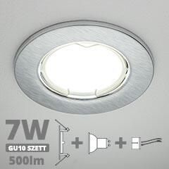  LED szpot szett: mattkróm keret + 7 Wattos, természetes fehér GU10 LED lámpa + GU10 csatlakozó (kettesével rendelhető) (5071 + TR-GU10 + 1905)