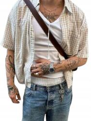 Shein Férfi Ing Casual Bézs Rövid Ujjú Kockás XL 1HF