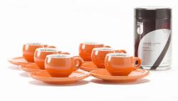 Danesi La Forma Sprint ajándékcsomag - Dark's Cassette Kava 250g + 6 eszpresszó csésze és 6 csészealj - narancs