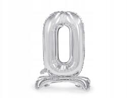 Party Deco Álló fólia lufi ''0'' szám, 70cm, ezüst