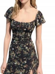 Bershka Női Ruha MIDI Virágokkal, Fodros Nyakkivágással L Kwh (0541/662/276)