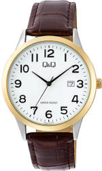 Q&Q férfi karóra, quartz, bicolor színű fémtok, fehér számlap, barna színű bőrszíj A44A-007PY (4704-5)