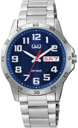 Q&Q férfi karóra, quartz, ezüst színű fémtok, ezüst színű fémcsat, kék számlap A37A-003PY (4704-0)