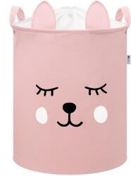 SIPO Játékkosár húzózsinórral, összecsukható pamut / 43 l, Plüssmackós rózsaszín