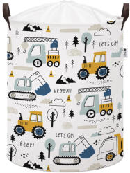 SIPO Játékkosár húzózsinórral, összecsukható pamut / 43 l, Mini Trucks