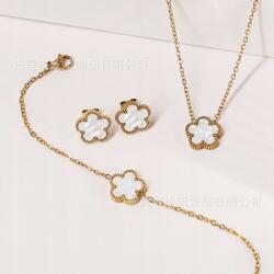  Lóhere ékszer szett, nyaklánc, karkötő, fülbevaló, arany-fehér, rozsdamentes acél (bizumagic)