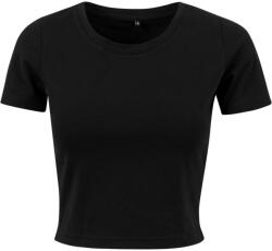 Build Your Brand Rövid ujjú női crop top póló - Fekete | L (BY042-1000206149)