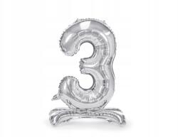 Party Deco Álló fólia lufi "3", Size 70cm, ezüst