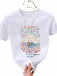 Shein fehér pamut póló, virágmintás, Size L, pamut, poliészter