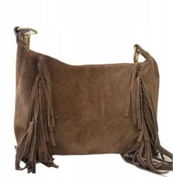  Bőr Postás Táska oldaltáska velúrbőrből, rojtokkal, taupe színű (2)