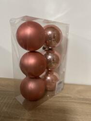  Műanyag karácsonyfadísz gömb, fényes és matt, rosegold színű, 6db - 7 cm